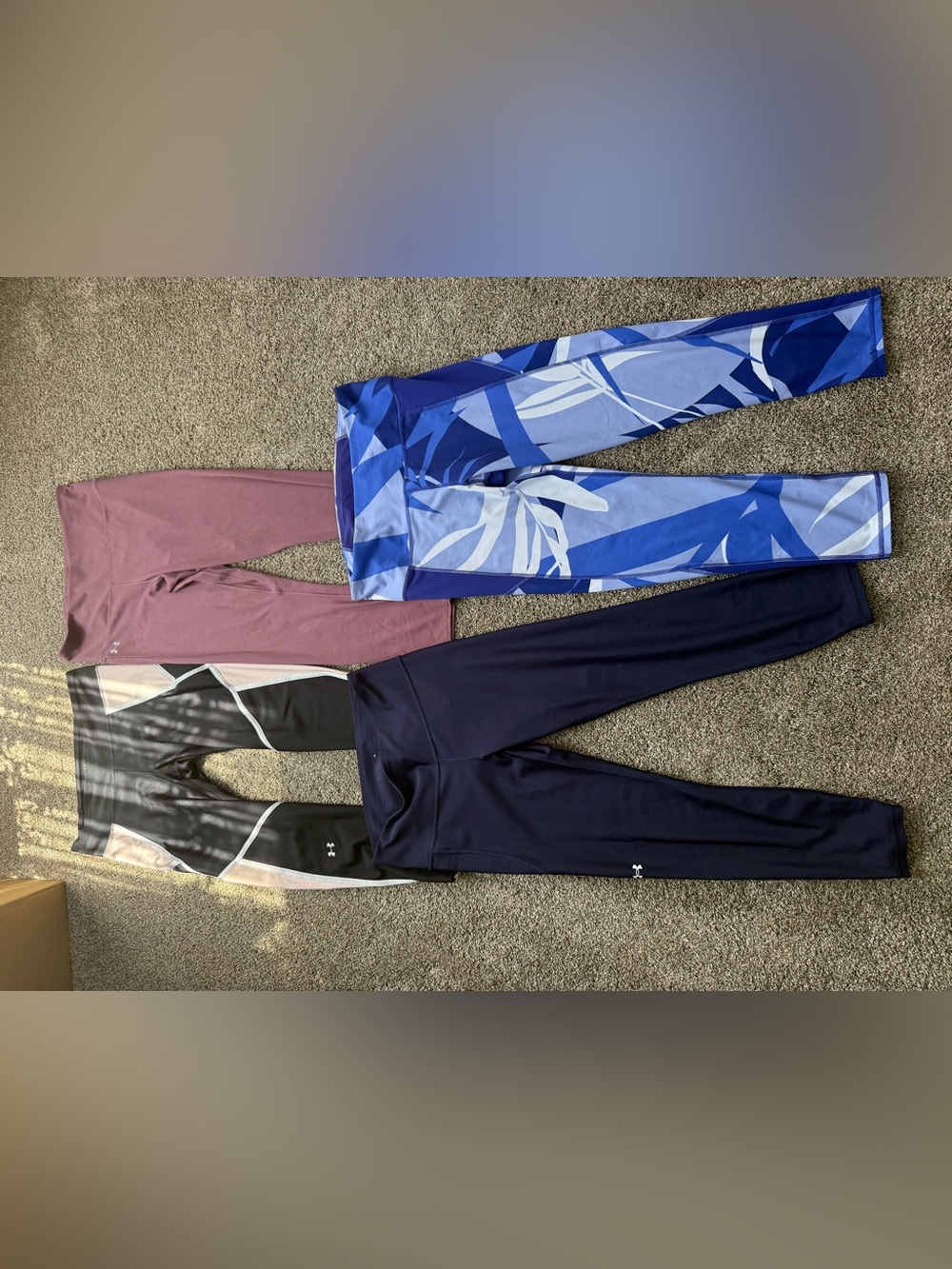 Under Armour Blue Leaf-Print and Navy Workout Leggings Set